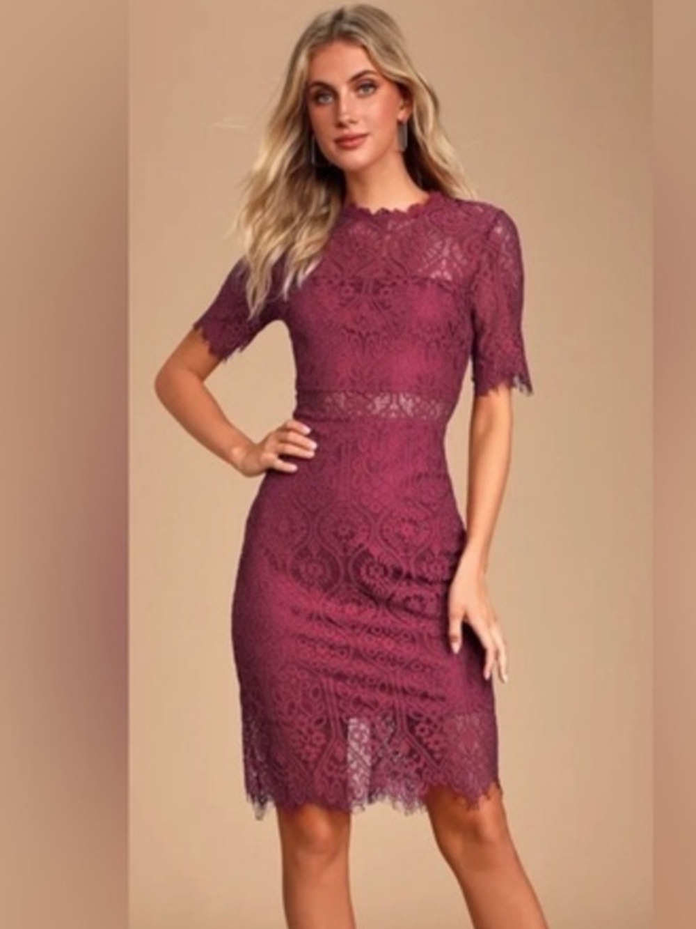 Lulu's Burgundy Lace Midi Dress